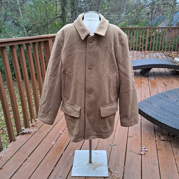 LL Bean VTG Coat Men 100% Wool Large Item 273509 Beige Tan - Picture 1 of 16